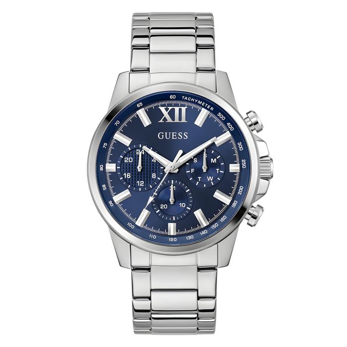 GUESS GW0900G4 Jam Tangan Pria Silver‑Tone Multifunction Stainless Steel 44mm Analog