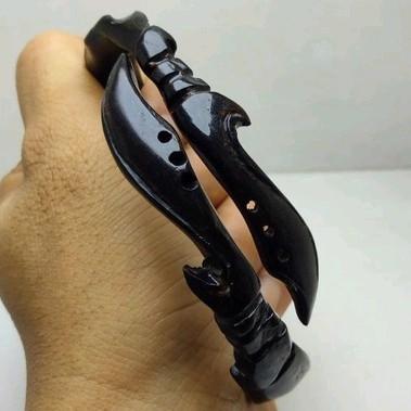 Gelang Akar Bahar Hitam Ukir Kujang Kembar 100% Original
