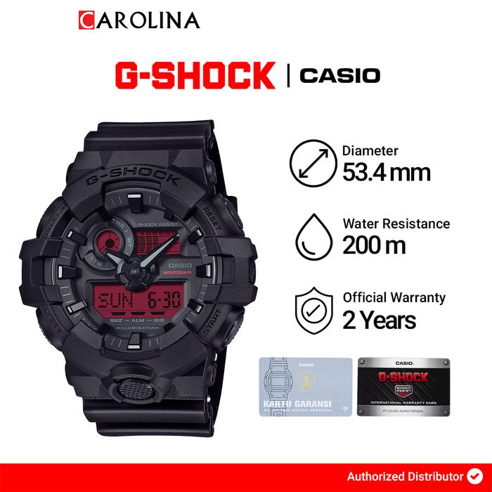 Jam Tangan Pria Casio G-Shock GA-700BBR-1A Black and Bold Red Series Resin Band Watches