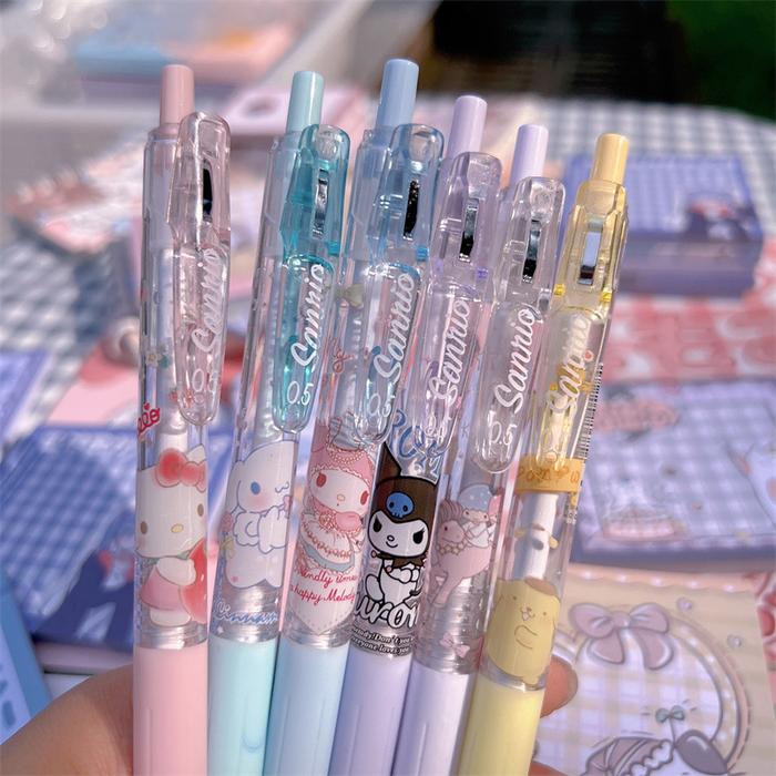 ✨Cod 6pcs Pulpen Gel Aesthetic 1 Pack Ballpoint 0.5mm Tinta Hitam Ballpoint Sanrio Lucu Kuromi Cinna