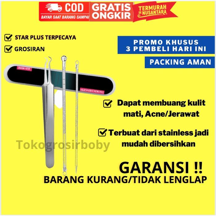 Alat Perlengkapan Pencet Pinset Jepit Komedo Pencetan Komedo Set 3IN1