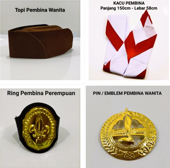 Paket Lengkap Pembina Pramuka 4pcs Atribut Topi Kacu Pin & Ring