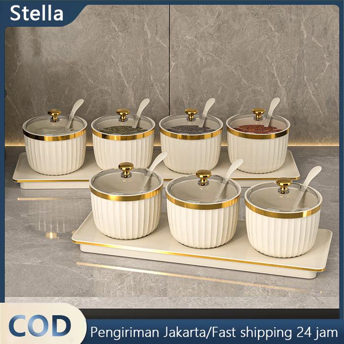 Tempat Bumbu set 3/4 in 1 Tempat Bumbu Dapur Set Wadah Bumbu Aesthetic Kompartemen Penyimpanan Garam