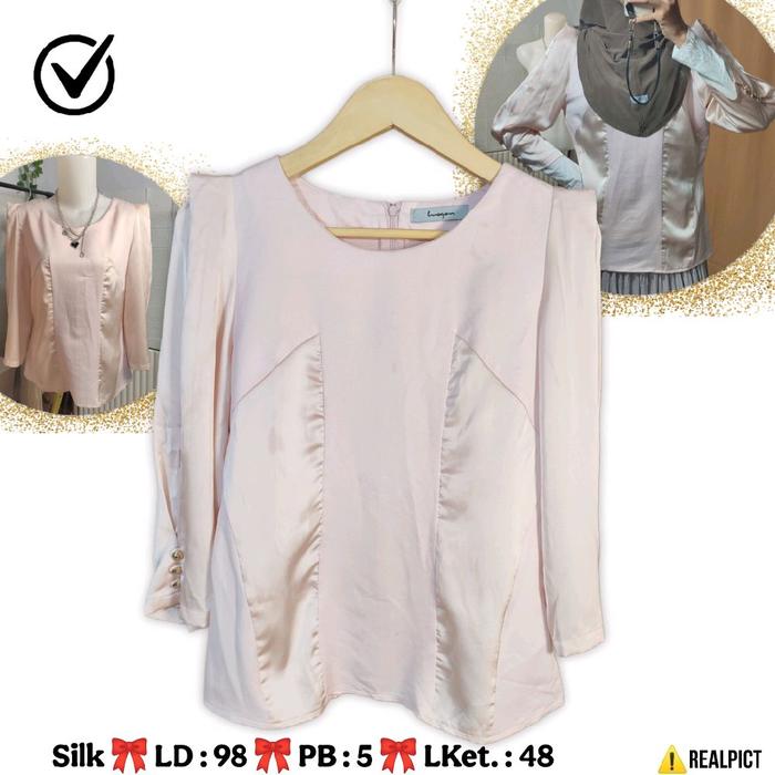 SALE IMOGEN Blouse Silk Lengan Ratu Size M Puff Shoulder Mewah Kancing Inara Blus Cantik Baby Pink S