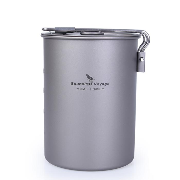 900ml Titanium Pot Outdoor Camping Picnic Titanium Pot Bowl Cup with