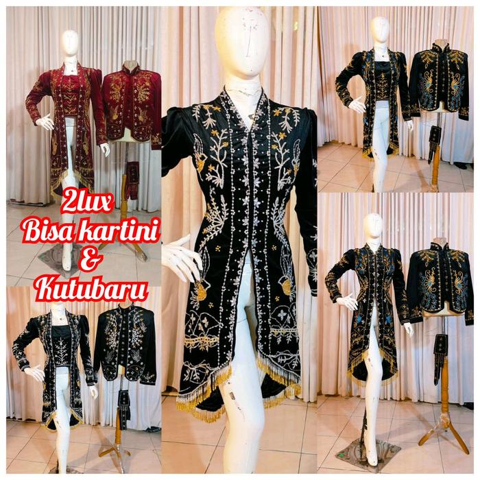 Sepasang  kebaya bludru ronce ronce selutut full  payet