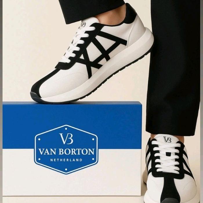 Sepatu Sneakers Pria Original VAN BORTON Anti Slip sepatu Putih putihSneakers pria Impor Belanda - V
