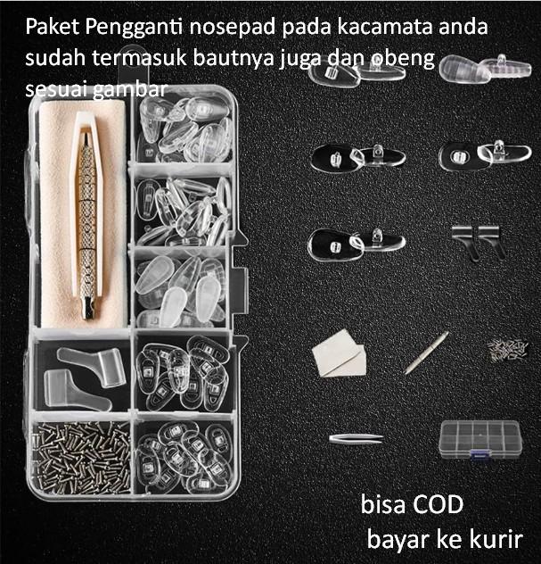 Paket Pengganti nosepad pada kacamata anda sudah termasuk bautnya juga dan obeng sesuai gambar