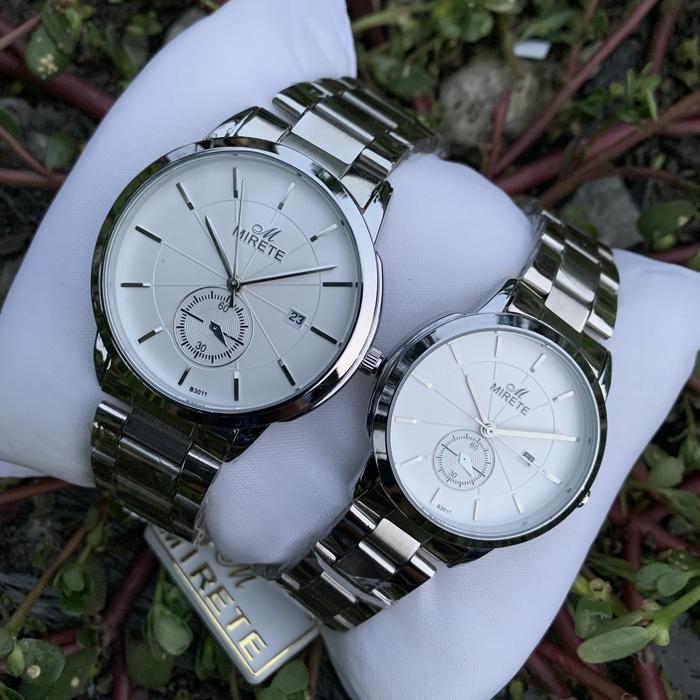 Jam tangan mirete high class rantai silver plat putih B3011 classic couple Watches cewe cowo pasanga