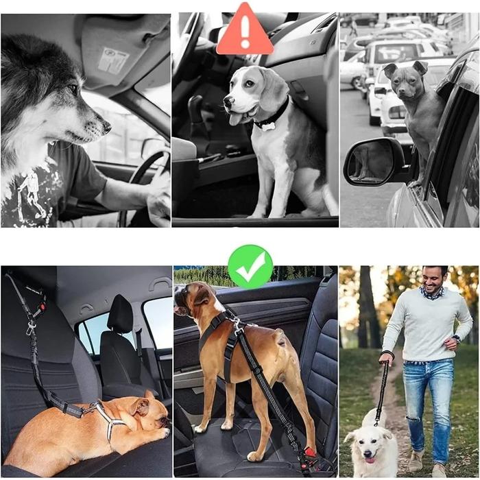 2-in-1 Dog Car Seatbelt Headrest Restraint Adjustable Reflective Pet Safety Seat Belt Clip Buckle Te