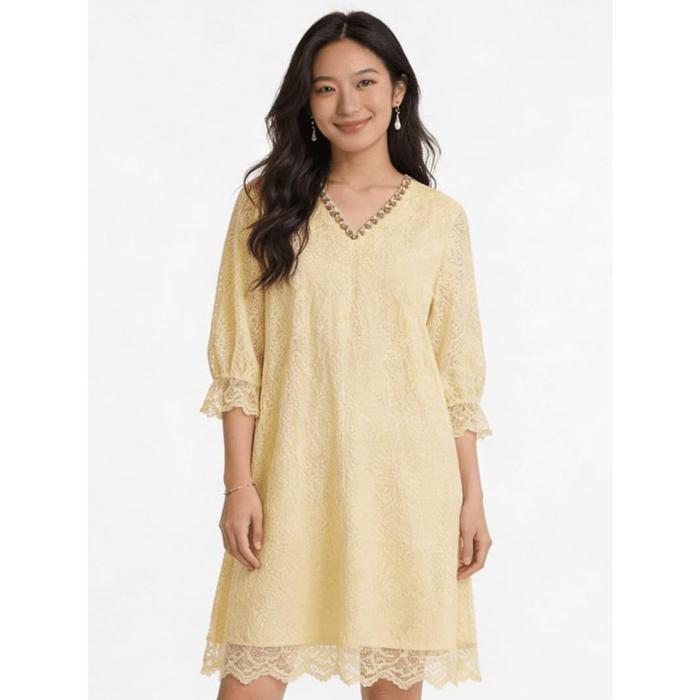 Eprise Dress Lengan 3/4 Midi CREAM AP1370B | Dress Wanita