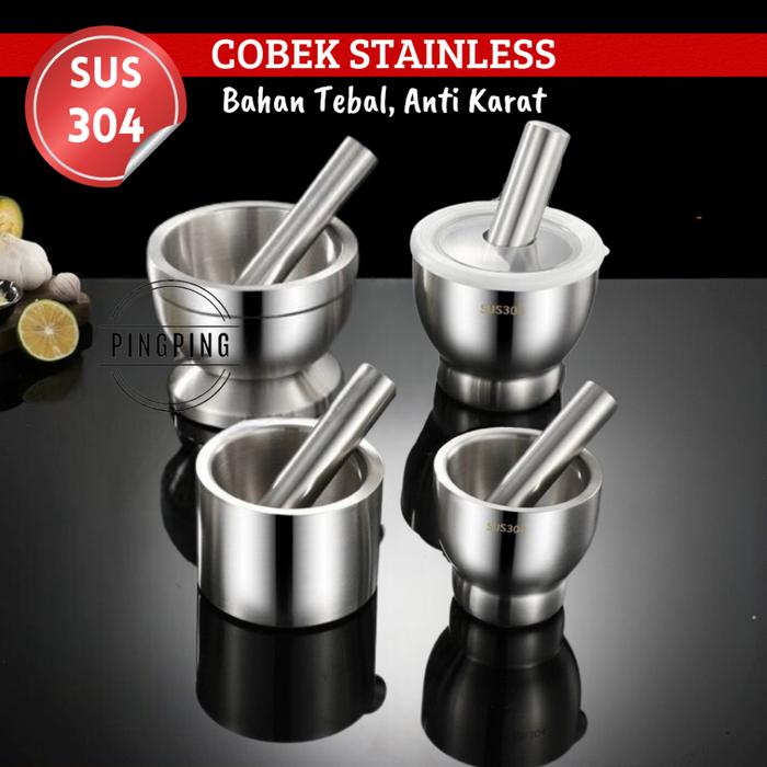 Cobek Stainless / ulekan Stainless / Tumbukan Bumbu Dapur Dengan Tutup/Mortar Pestle Tumbukan Bumbu