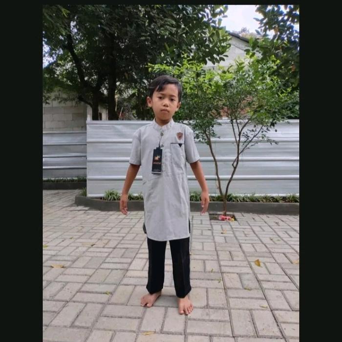 Baju Kurta Anak Laki-Laki Muslim Premium Katun Oxford Lengan Pendek Ar-Rayyan Jualan Laris Best Sell