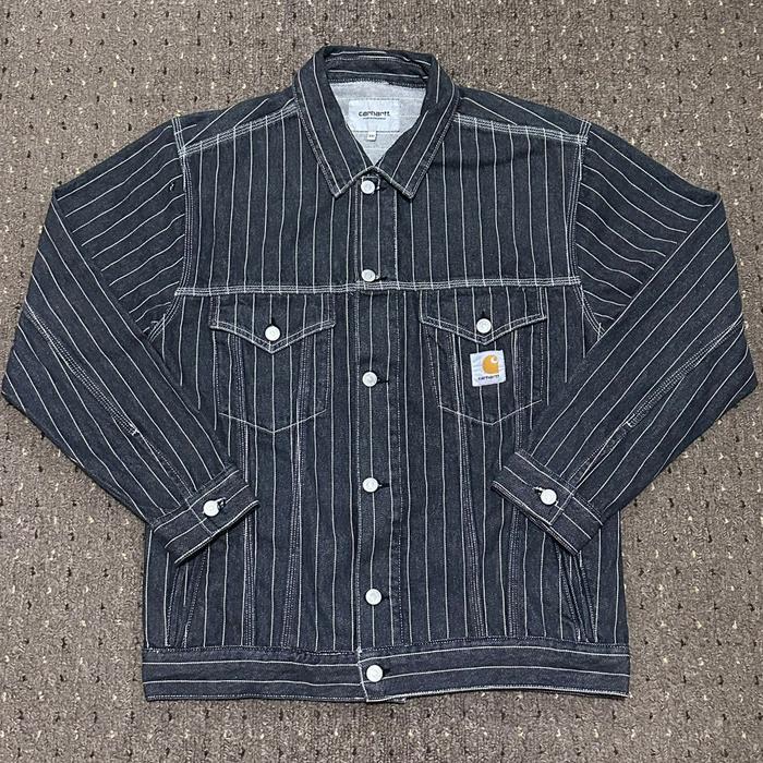 Carhartt WIP Orlean Jacket Black Denim Stone Washed (Orlean Stripe / Black / White) not  Stussy, Dic
