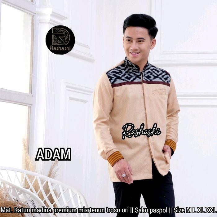 ADAM Muslim baju koko lebaran cowok katun madina premium mix tenun troso kemeja koko lengan pria  pa