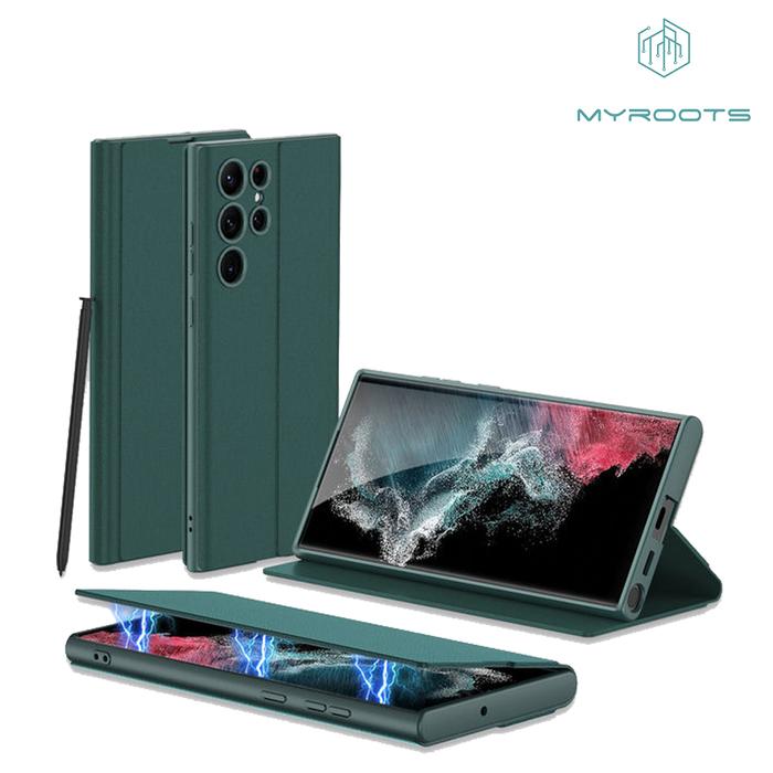 Myroots Leather Phone Case For Samsung S23 Ultra S23+ Plus S23 Flip Folding Mobile Phone Case Cover
