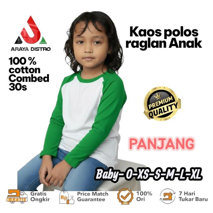 KAOS RAGLAN ANAK COTTON COMBED 30S PANJANG