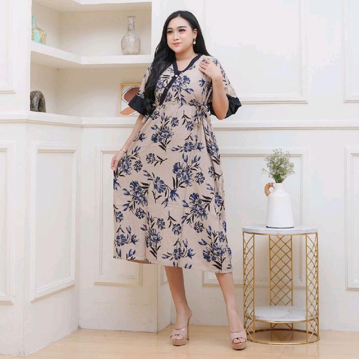 Daster Chibi Sakura Daster Jumbo Rayon Adem Busui Friendly Kancing Motif Bunga Sakura  Baju Dress Wa