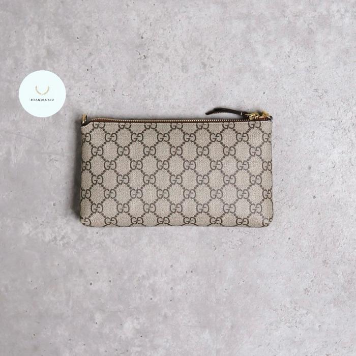 GUCCI SIGNATURE MONOGRAM WRIST WALLET ON CHAIN IN BEIGE