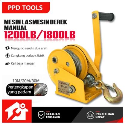 Hand Winch Katrol Winch Manual Engkol Tangan Dua Arah Mengunci Sendiri Traksi Derek 1200/1800lbs Der
