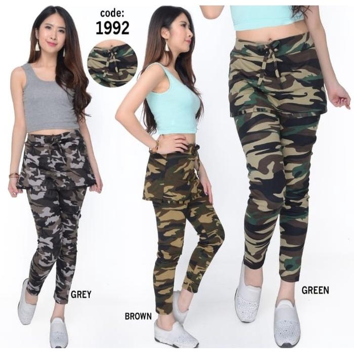Celana Rok Senam Army - Celana Legging Rok Army - Celana Rok Legging Army - Training Loreng Wanita