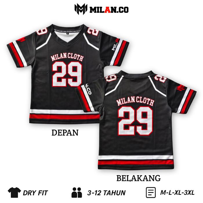 Milan.Co Jersey Anak Laki Laki Perempuan Usia 3-12 Tahun Bahan Dry Fit Premium Lembut Ringan