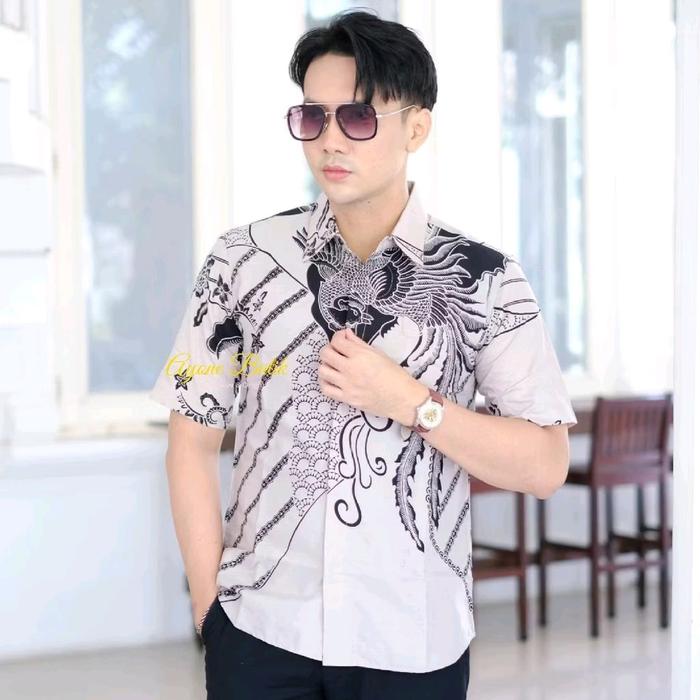 BWS kemeja Batik motif CREAM lengan pendek lapis furing bahan katun halus lembut solo sragaman
