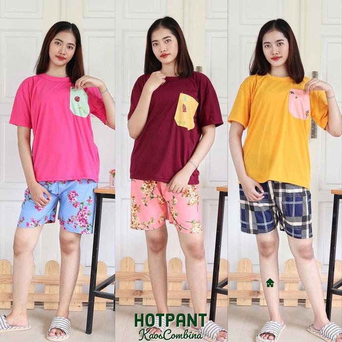 LengkapMurah- IZANY Piyama Dewasa Hotpant / HP Kaos Size L new arrivial Celana Saten Apple