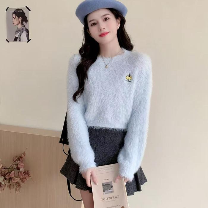Tshirtgiants Crop Top Rajut Bulu Halus Fuzzy Polos 570-1 bordir Sweater Soft Knit Fuzzy  Knitwear Wa