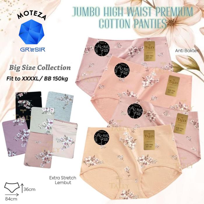 Moteza Grosir Isi 3 ; 6 Pcs - Tally 689 CD Celana Dalam Wanita Jumbo Big Size - Katun High Waist Fre