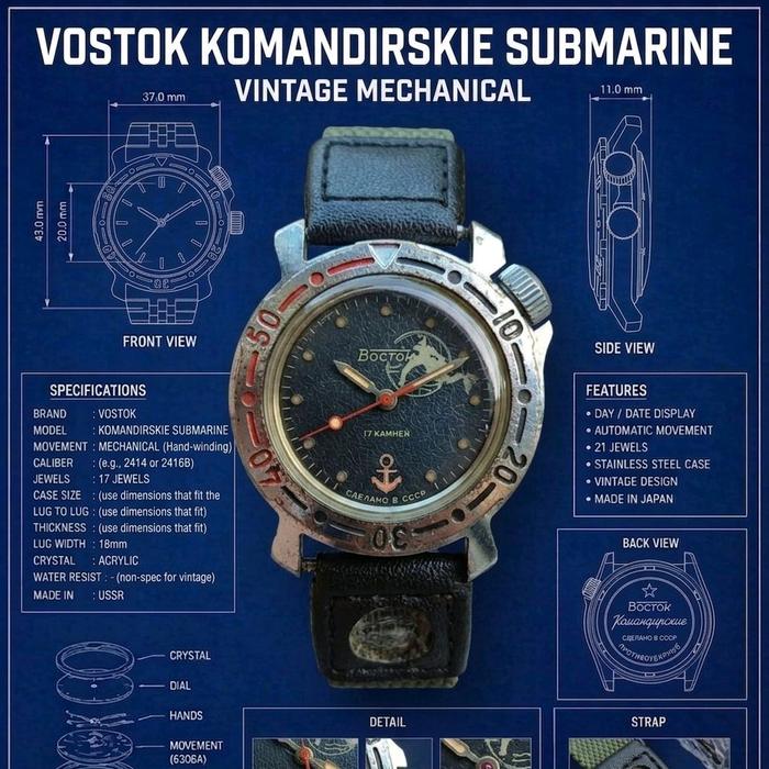 Jam Tangan Second Bekas RARE VINTAGE: Vostok Komandirskie Submarine Soviet Era – Jam Tangan Tangguh