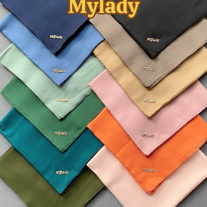 Hijab Segiempat Polos Logo Pin MyLady + Pouch Bahan Paris Premium Lasercut Nyaman Dan Mudah Dibentuk