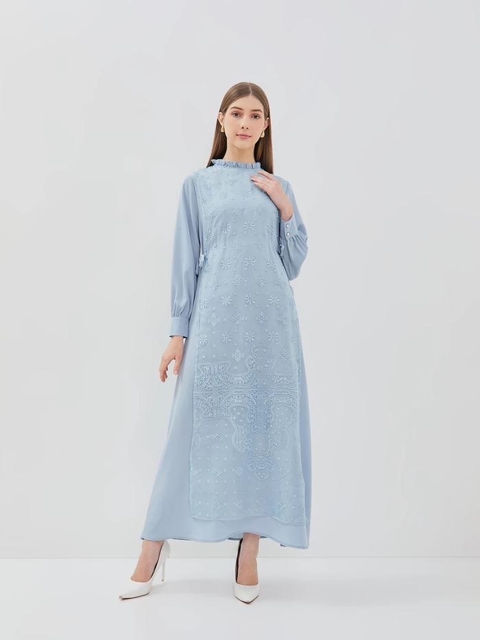 VALINO Gamis Biru Motif Wanita - D-ECEK02-U5