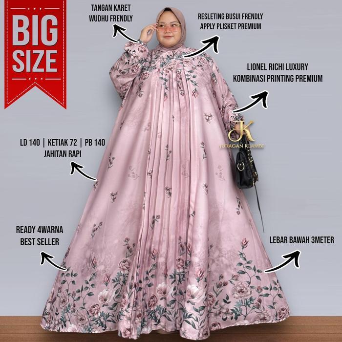 Gamis Mewah Lionel Richi Luxury Plisket Jumbo Kombinasi Printing Premium LD 140 Estimasi BB 100-130K