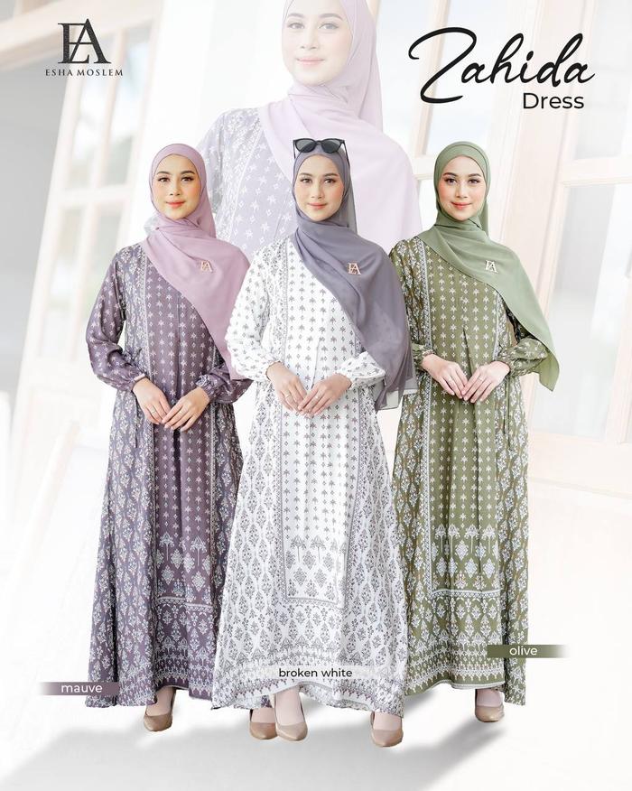 Gamis Muslim Zahida Dress Rayon Kerut Logo Akrilik Esha Moslem