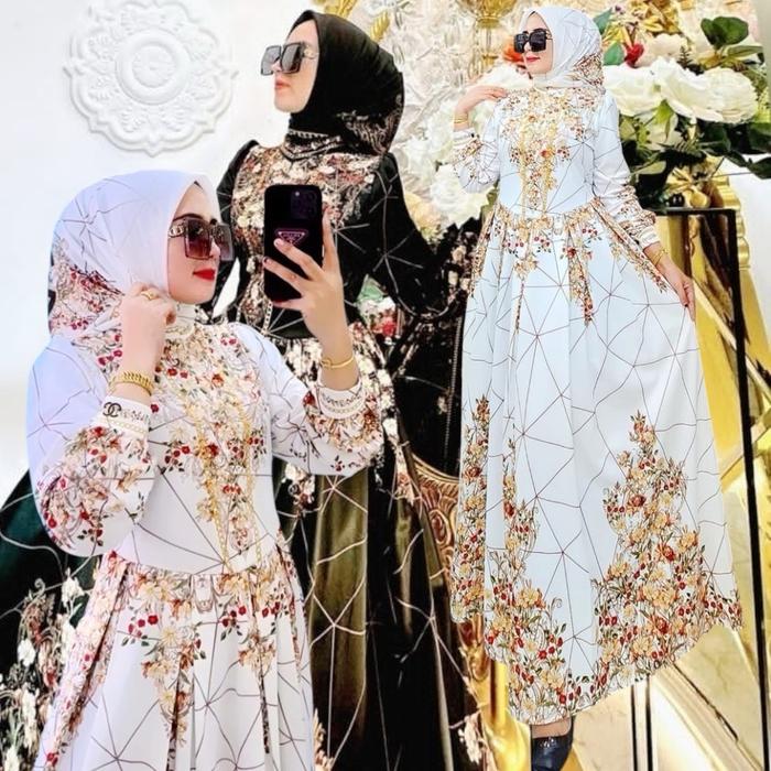 KODE GAMIS BUNGA KERATON NEW MAXI DRESS SCUBA IMPORT BY SHR PREMIUM