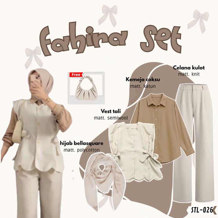 One Set Hijab Korean Style 3 In 1 Fahira Stl-026 [Celana Kulot + Kemeja Basic + Vest Rompi Tali + Hi