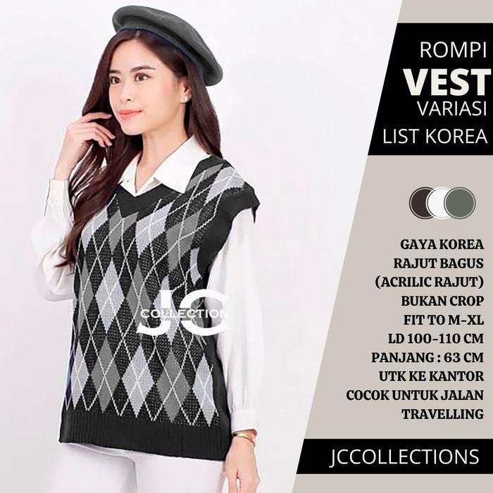 Ready- Rompi Rajut Wanita Korea Style Bts / Vest Sido Kotak Jcfashion -Gratisongkir