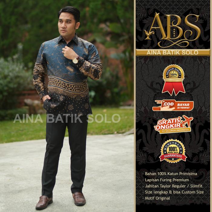 Aina Batik Solo - Baju Batik Premium Motif Abstrak Krisna Warna Biru Kombinasi hitam Bahan 100% Katu