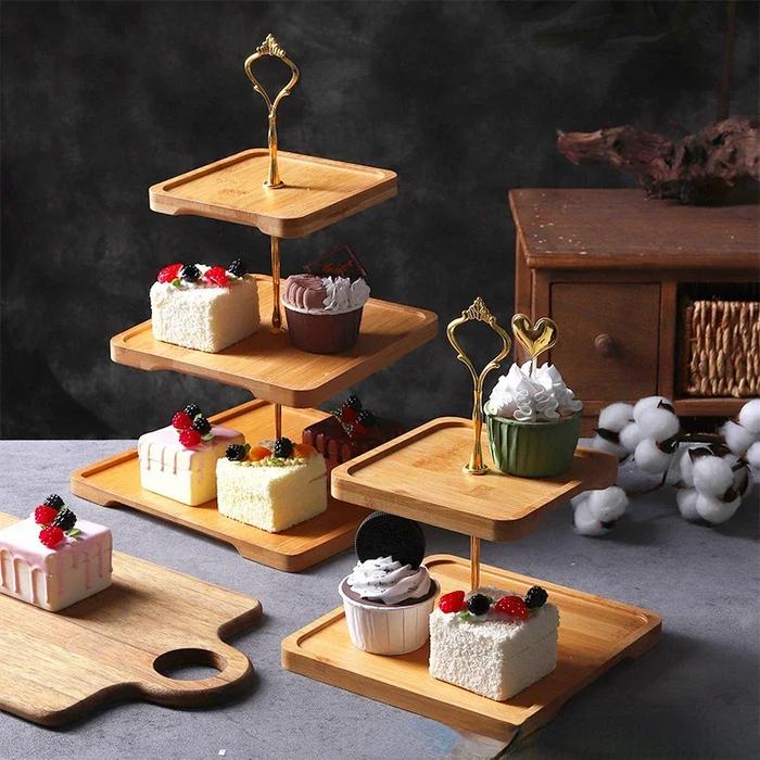 Japanese Bamboo Fruit Plates Set Snack Dishes Cake Stand Bread