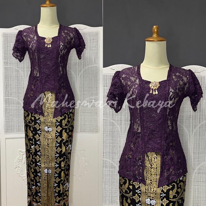 Kebaya Bali Set Brukat Lilit Ungu Juwet