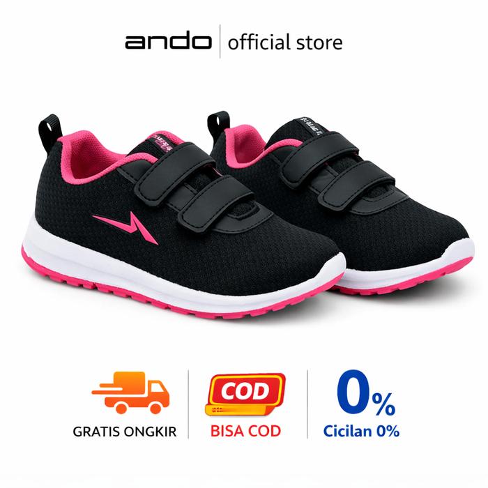 Sepatu Sekolah Anak Perempuan dan Laki Laki Perekat / Velcro ANDO Official Size 29-36 Sepatu Perekat
