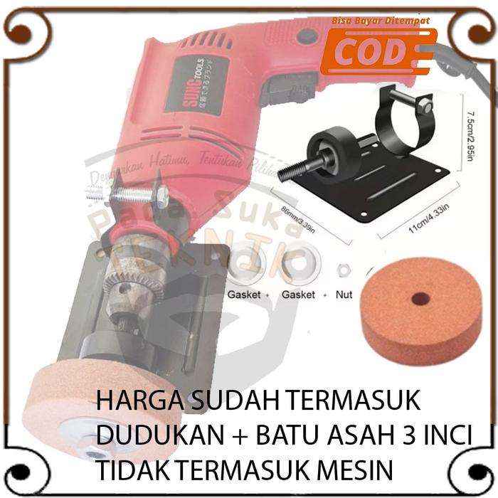 Bracket Stand Dudukan As Panjang Mesin Bor Diy + Mata Gerinda Batu Gosok Asah Poles Besi
