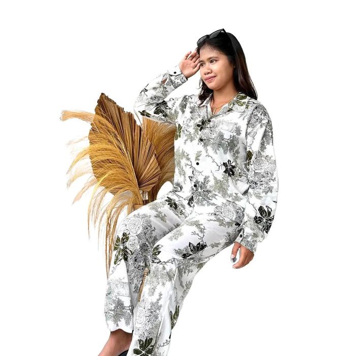 One set Pyama Panjang Wanita Motif Viral Setelan rayon Best seller