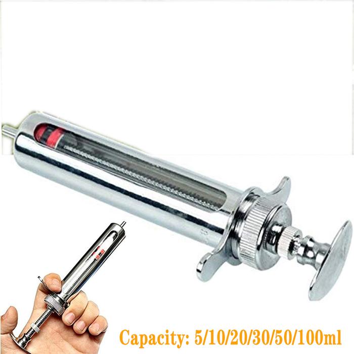 1pcs 5/10/20/30/50/100ML Steel Syringe Veterinary Syringe Reusable