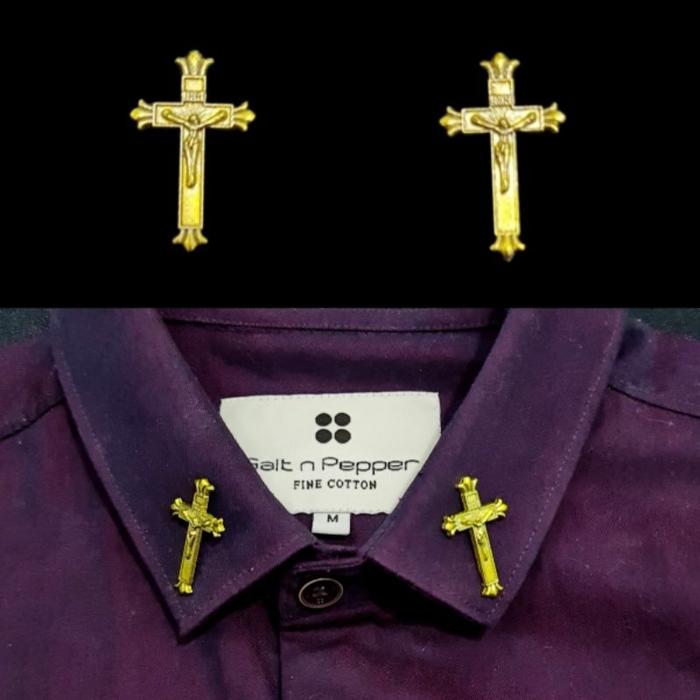 (PROMO) METAL COLLAR PIN GOLD CROSS PIN BROS JAS KAMEJA MENS PRIA BROS SALIB WARNA EMAS