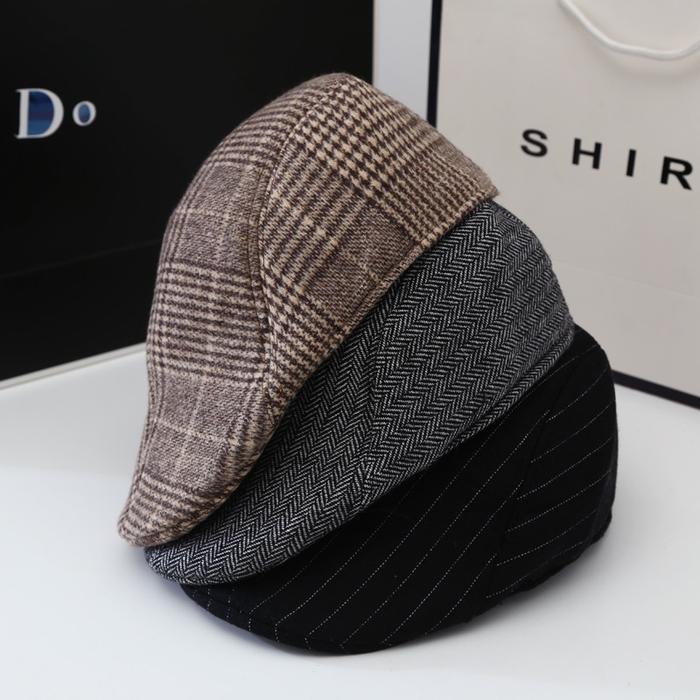 Topi Vintage Peaky Blinders Topi Baret Newsboy Topi Pelukis Flat Cap - Coklat Kotak