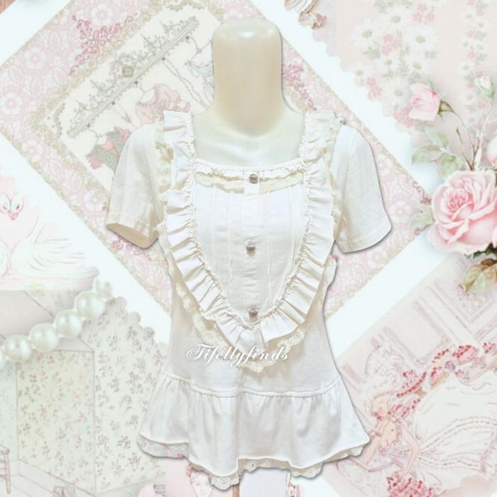 WHITE FLORAL PLAID VINTAGE KAWAI JAPAN COQUETTE COTTAGECORE FAIRYCORE HARAJUKU HIMEKAJI SAWAKO SHOUJ