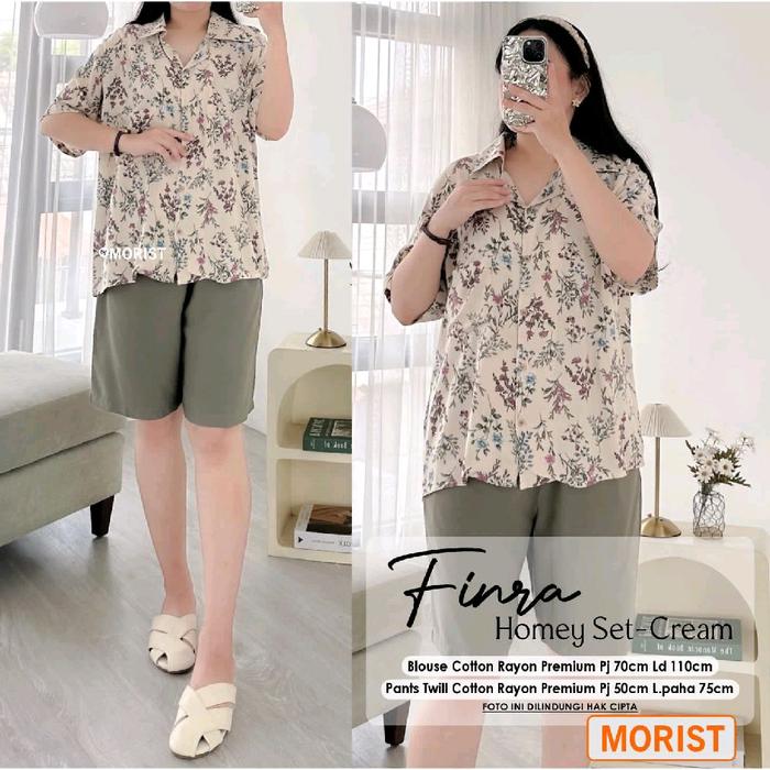 WARNA MOTIF RANDOM - Baby Doll Atasan Motif Kemeja Busui Bawahan Celana Pendek Polos Bahan Katun Ray