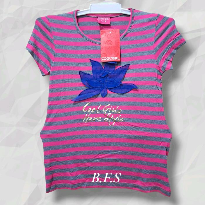 Kaos Cool Girl Kids Salur Pink Abu Bunga Teratai Brand Mall ORIGINAL 100%